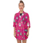 cute pink christmas pattern Half Sleeve Chiffon Kimono