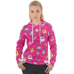 cute pink christmas pattern Women s Overhead Hoodie