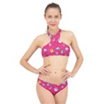 cute pink christmas pattern High Neck Bikini Set