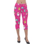 cute pink christmas pattern Lightweight Velour Capri Leggings 