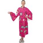 cute pink christmas pattern Maxi Velvet Kimono