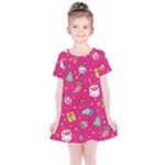 cute pink christmas pattern Kids  Simple Cotton Dress