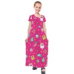 cute pink christmas pattern Kids  Short Sleeve Maxi Dress