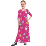 cute pink christmas pattern Kids  Quarter Sleeve Maxi Dress