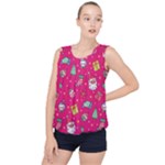 cute pink christmas pattern Bubble Hem Chiffon Tank Top