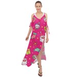 cute pink christmas pattern Maxi Chiffon Cover Up Dress