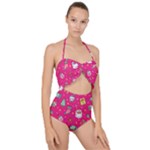 cute pink christmas pattern Scallop Top Cut Out Swimsuit