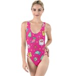 cute pink christmas pattern High Leg Strappy Swimsuit