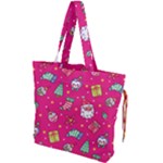 cute pink christmas pattern Drawstring Tote Bag