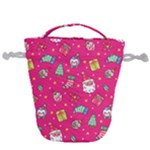 cute pink christmas pattern Drawstring Bucket Bag