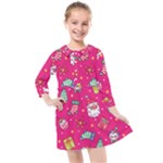 cute pink christmas pattern Kids  Quarter Sleeve Shirt Dress