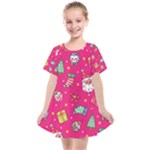 cute pink christmas pattern Kids  Smock Dress