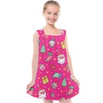 cute pink christmas pattern Kids  Cross Back Dress