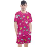 cute pink christmas pattern Men s Mesh T-Shirt and Shorts Set