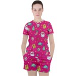 cute pink christmas pattern Women s T-Shirt and Shorts Set