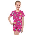 cute pink christmas pattern Kids  Mesh T-Shirt and Shorts Set