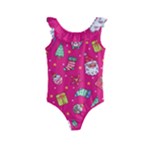 cute pink christmas pattern Kids  Frill Swimsuit