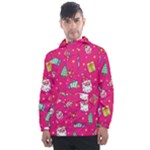 cute pink christmas pattern Men s Front Pocket Pullover Windbreaker