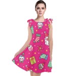 cute pink christmas pattern Tie Up Tunic Dress