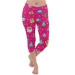 cute pink christmas pattern Lightweight Velour Capri Yoga Leggings