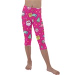 cute pink christmas pattern Kids  Lightweight Velour Capri Leggings 