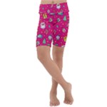 cute pink christmas pattern Kids  Lightweight Velour Cropped Yoga Leggings