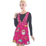 cute pink christmas pattern Plunge Pinafore Velour Dress