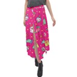 cute pink christmas pattern Velour Split Maxi Skirt