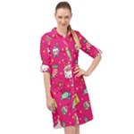 cute pink christmas pattern Long Sleeve Mini Shirt Dress