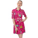 cute pink christmas pattern Belted Shirt Dress