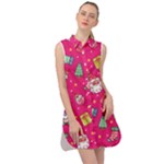 cute pink christmas pattern Sleeveless Shirt Dress