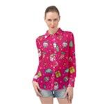 cute pink christmas pattern Long Sleeve Chiffon Shirt