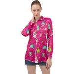 cute pink christmas pattern Long Sleeve Satin Shirt