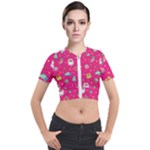 cute pink christmas pattern Short Sleeve Cropped Jacket