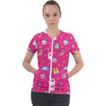 cute pink christmas pattern Short Sleeve Zip Up Jacket