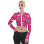 cute pink christmas pattern Long Sleeve Cropped Velvet Jacket