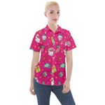 cute pink christmas pattern Women s Short Sleeve Pocket Shirt