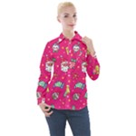 cute pink christmas pattern Women s Long Sleeve Pocket Shirt