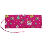 cute pink christmas pattern Roll Up Canvas Pencil Holder (S)