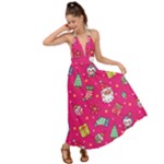 cute pink christmas pattern Backless Maxi Beach Dress