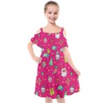 cute pink christmas pattern Kids  Cut Out Shoulders Chiffon Dress