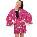 cute pink christmas pattern Long Sleeve Kimono