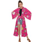 cute pink christmas pattern Maxi Kimono