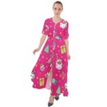 cute pink christmas pattern Waist Tie Boho Maxi Dress