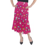 cute pink christmas pattern Midi Mermaid Skirt