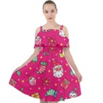 cute pink christmas pattern Cut Out Shoulders Dress