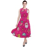 cute pink christmas pattern Round Neck Boho Dress