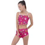 cute pink christmas pattern Summer Cropped Co-Ord Set