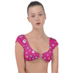 cute pink christmas pattern Cap Sleeve Ring Bikini Top