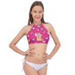 cute pink christmas pattern Cross Front Halter Bikini Top